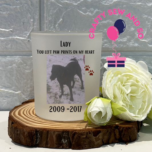 Photo Frosted tea light holder -Dog memorial  Can be personalised