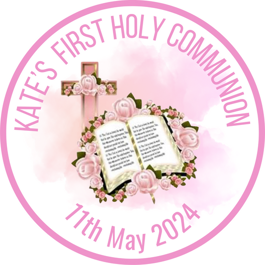 Edible cupcake toppers- First Holy Communion Pink Bible