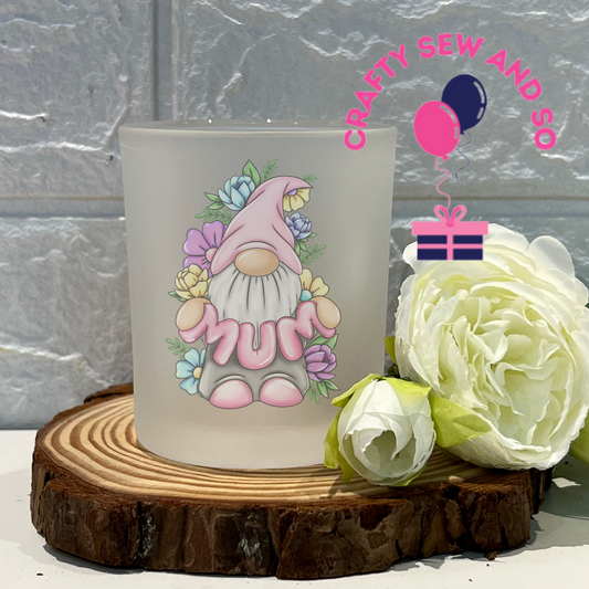 Frosted tea light holder -Mum Gonk image  - Can be personalised