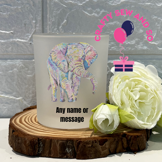 Frosted tea light holder -Elephant  image  Can be personalised