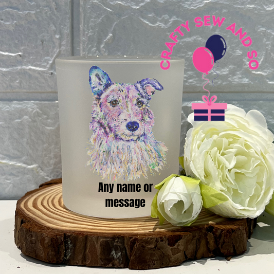 Frosted tea light holder -Jack russell image  Can be personalised
