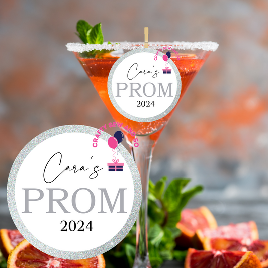 12 x Personalised PROM Edible Cocktail Drink Toppers Uncut