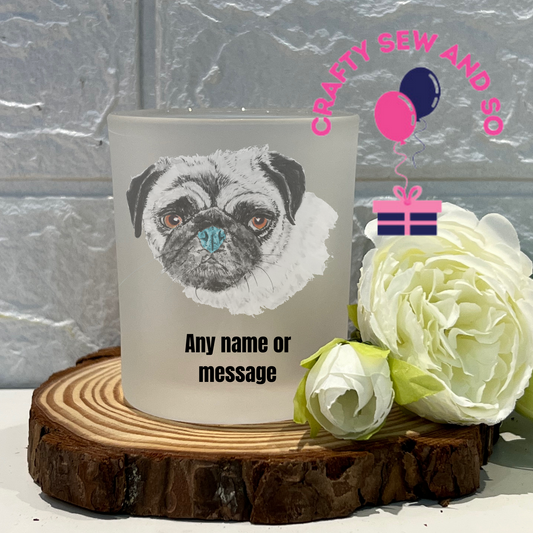 Frosted tea light holder -PUG image  - Can be personalised