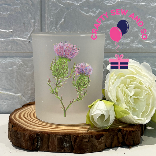 Frosted tea light holder -Thistle image  - Can be personalised