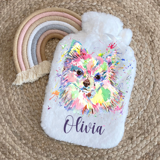 Chihuahua -long haired  personalised hot water bottle