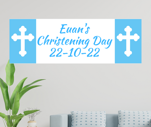 Personalised Christening Day Banner - Blue Cross Design