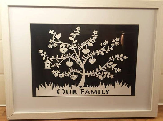 Beautiful family tree original papercut framed
