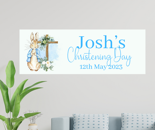 Personalised blue bunny christening/ naming day banner