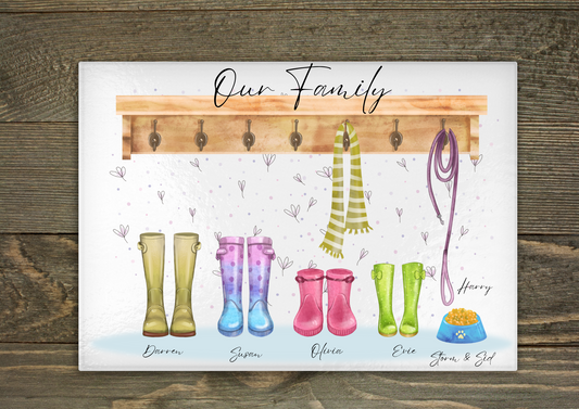 Welly boot print family chopping board