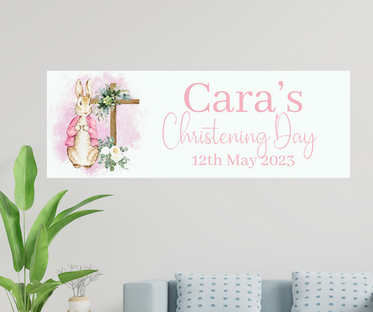 Personalised Pink bunny christening/ naming day banner
