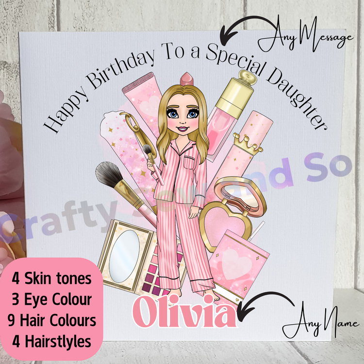 Personalised Birthday Card| P Louise| Make Up| Beauty| Dolly| For Her| Sister| Daughter| Niece| Auntie| Granddaughter