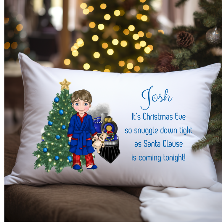 Christmas Eve Pillow Case Personalised Name & Dolly Character Girl Boy Pink Red Blue