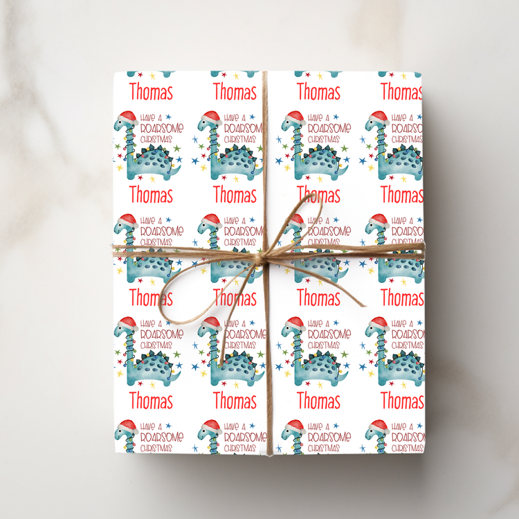 Personalised Wrapping Paper and card -Dino Christmas Design