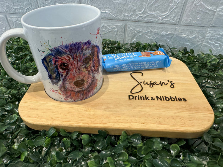 Wooden drink and nibble engraved tray