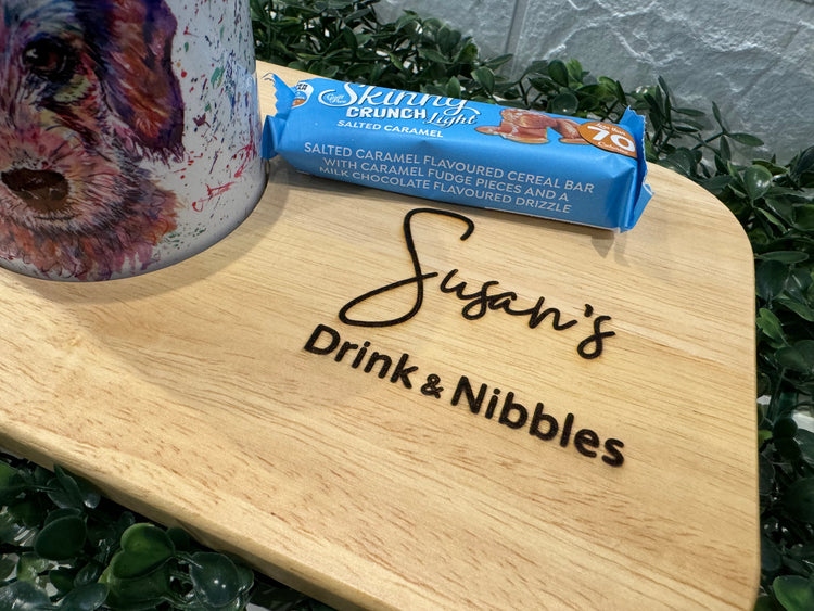 Wooden drink and nibble engraved tray