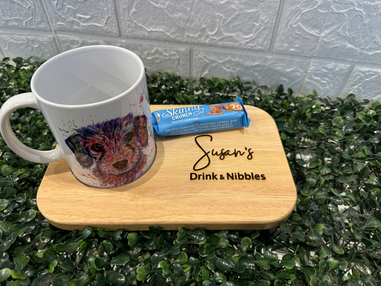 Wooden drink and nibble engraved tray