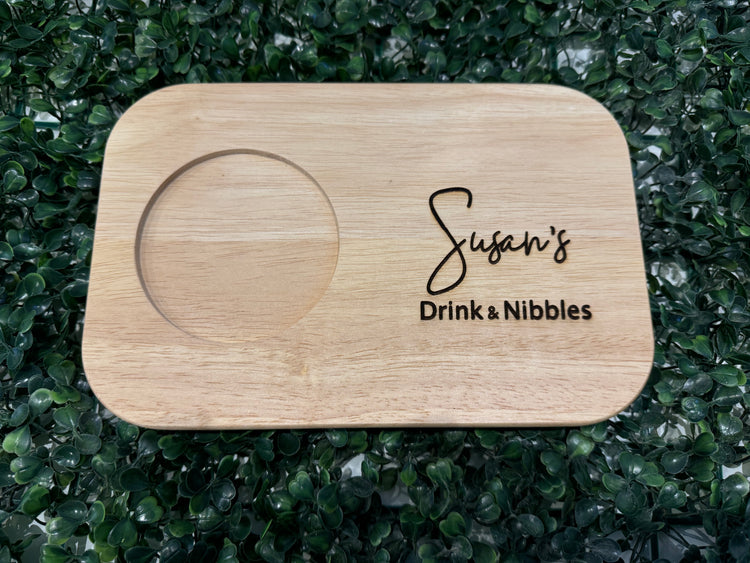 Wooden drink and nibble engraved tray