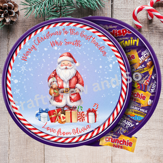 Personalised Christmas Sweet tub stickers for cadburys heroes, celebrations, roses - choose your design