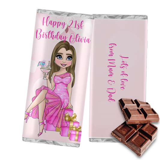 Pink present birthday Girl Personalised Chocolate Bar -gift