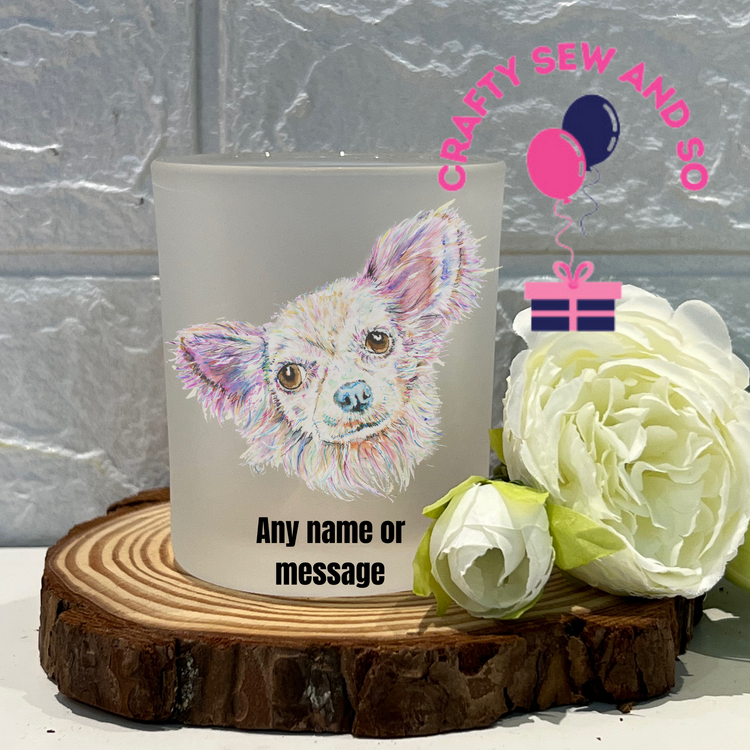 Frosted tea light holder -chihuahua dog image  Can be personalised