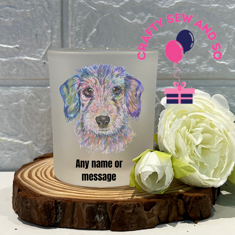 Frosted tea light holder -Dachshund dog image  Can be personalised