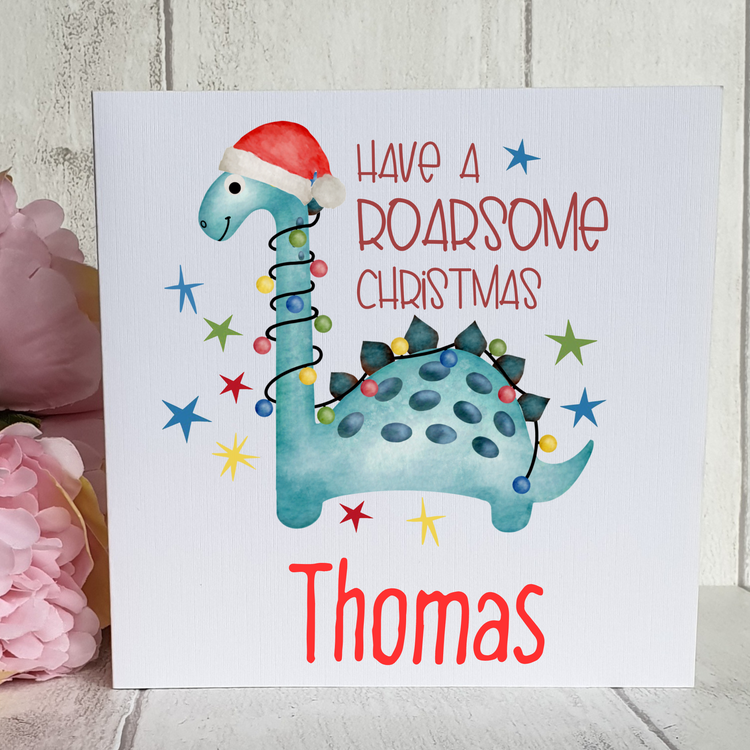 Personalised Wrapping Paper and card -Dino Christmas Design