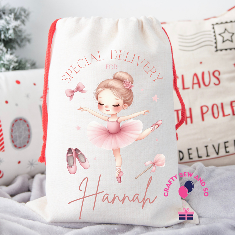 PInk ballerina design canvas Santa sack