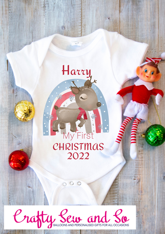 PERSONALISED BABY'S 1ST CHRISTMAS VEST REINDEER DESIGN