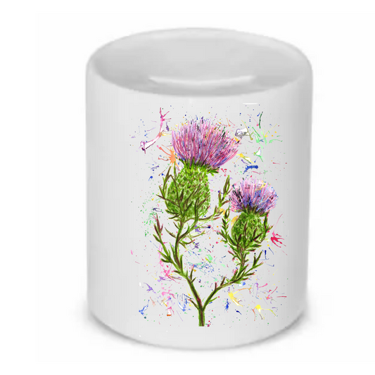 Watercolour Thistle Print Moneybox