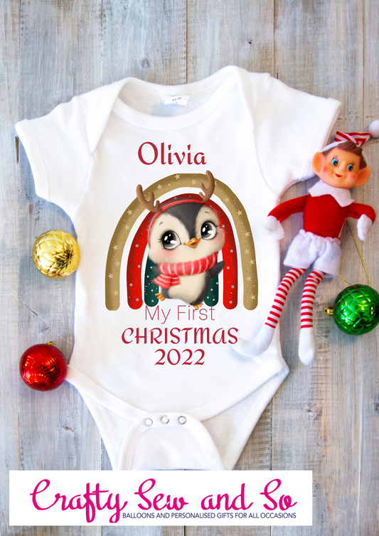 PERSONALISED BABY'S 1ST CHRISTMAS VEST PENGUIN DESIGN