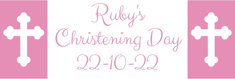 Personalised Christening Day Banner - Pink Cross Design