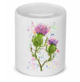 Watercolour Thistle Print Moneybox