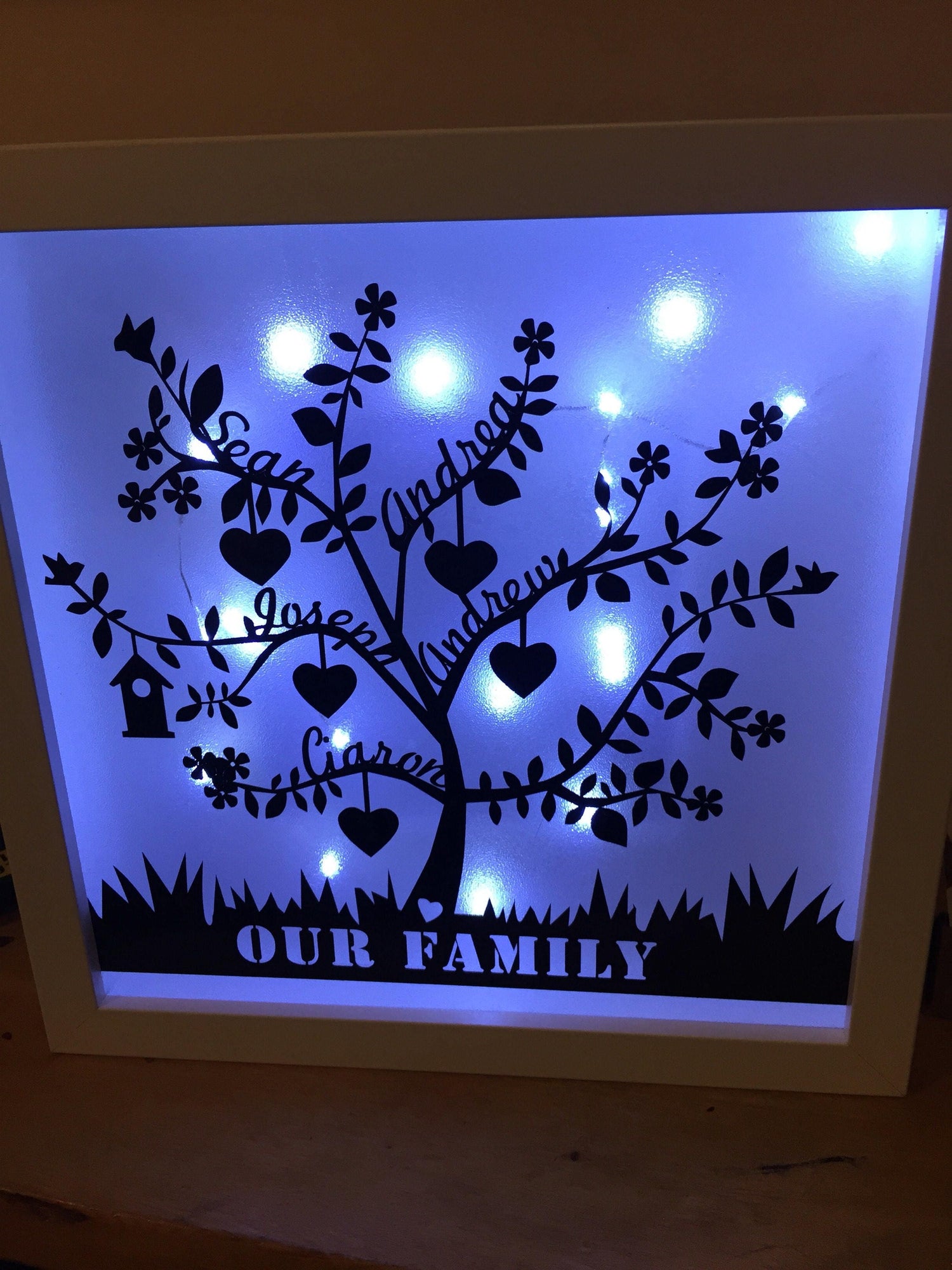 Family tree box frame with led lights