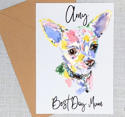 Personalised short haired Chihuahua card Gift. Chihuahua Gifts. Gifts For Her. Dog Lover Gifts.