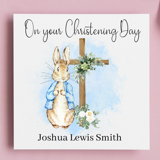 Bunny watercolor christening day card