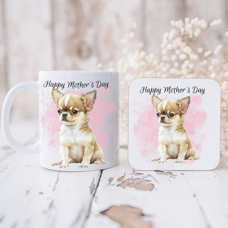 Watercolor Chihuahua mug and coaster set