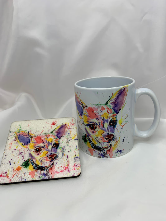 Short haired chihuahua print Mug and coaster